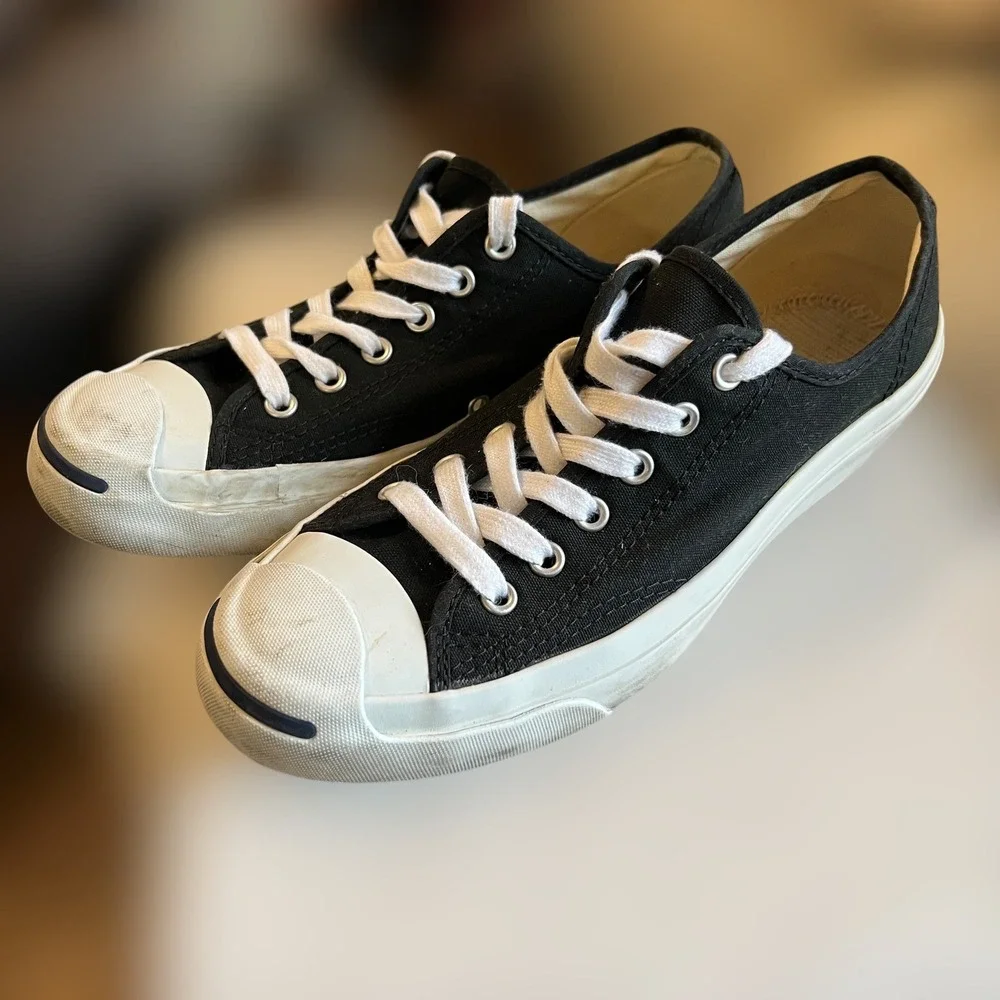 Converse x Jack Purcell Mens 7 Womens 8.5 Sneakers Black Low Top Smile Toe Shoes - Picture 4 of 13